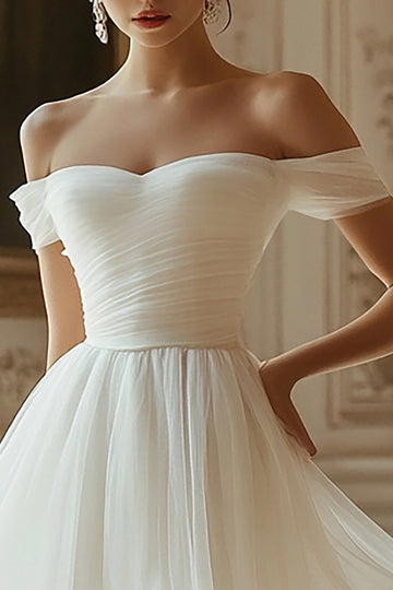 Off The Shoulder Ivory A Line Short Graduation Dress